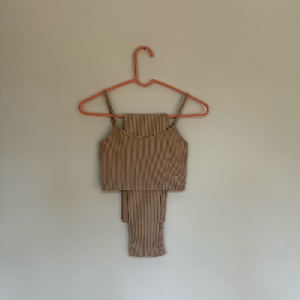 Tan SixStories Ribbed Tank Top and Leggings Set